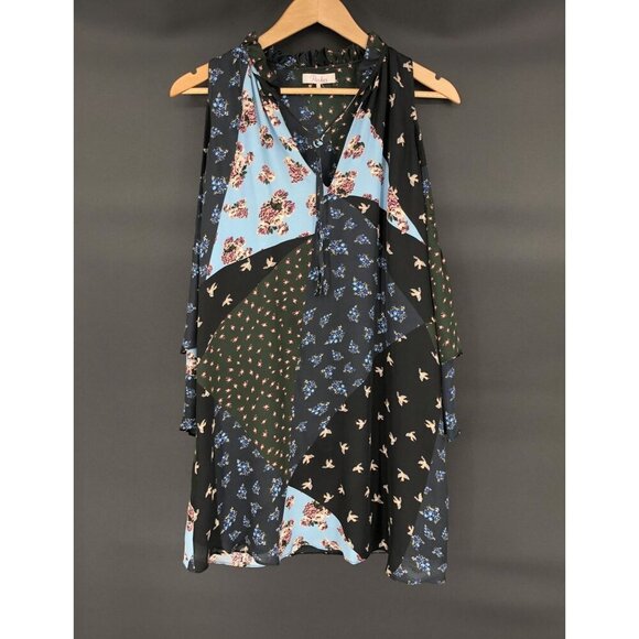 Parker Womens Anastasia Cold Shoulder Patchwork Silk Dress S Boho Chic Hippie - Picture 1 of 9